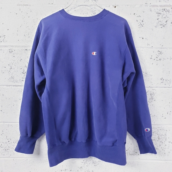 Vintage 90s Champion Reverse Weave Sweatshirt Crewneck Size L Blue Purple - Picture 1 of 8